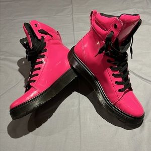 Doc Martens Womens Patent Pink Lace Up High Boots Size 11 FLAWED